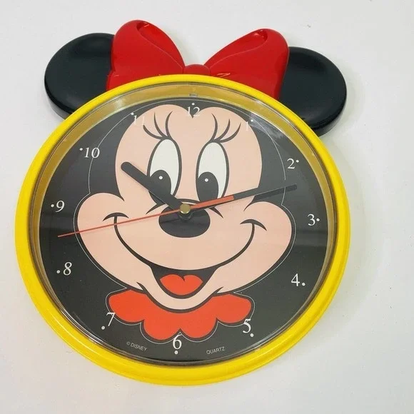 Vintage Minnie Mouse Time Works Wall Clock 90s W/ Box Yellow Black Red Retro - Picture 3 of 9